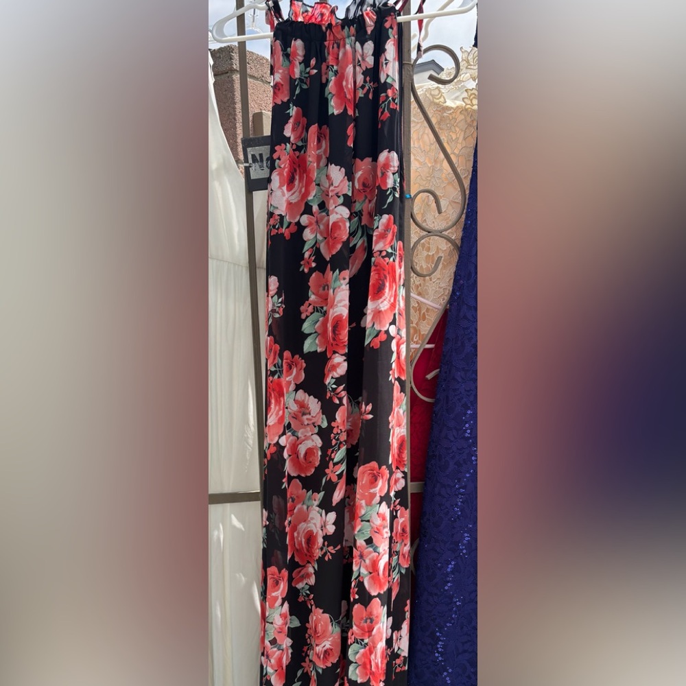 Elegant Floral Black and Pink Maxi Dress